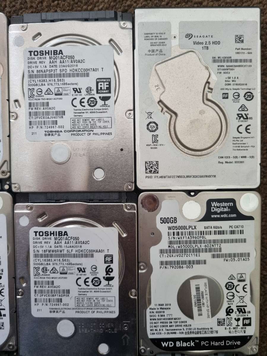Lot of 6 Laptop Hard Drives - HDD - 100% Health