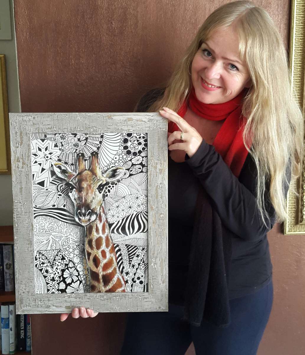 Original Framed Giraffe Painting by South African Artist, Cherie Roe Dirksen