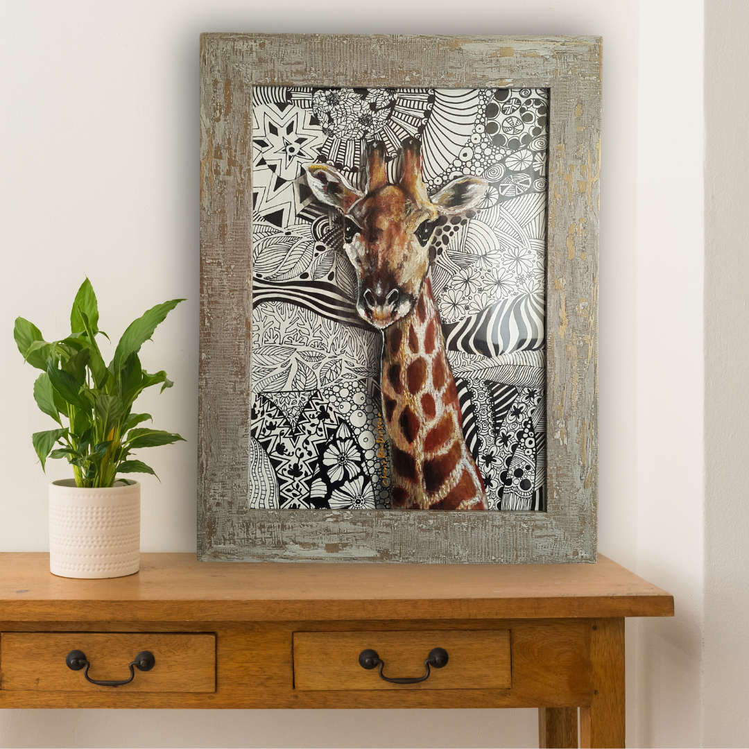 Original Framed Giraffe Painting by South African Artist, Cherie Roe Dirksen