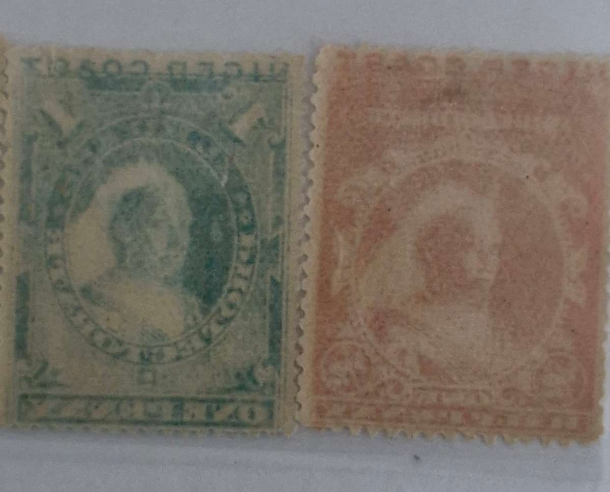 Set of 4 1894 Mint British Niger Coast Protectorate stamps and 1 Used stamp
