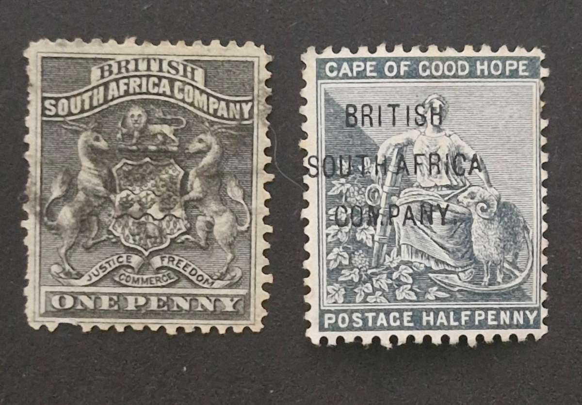 1892 USED 1 PENNY AND 1896 MINT 1/2 PENNY BRITISH SOUTH AFRICA STAMPS
