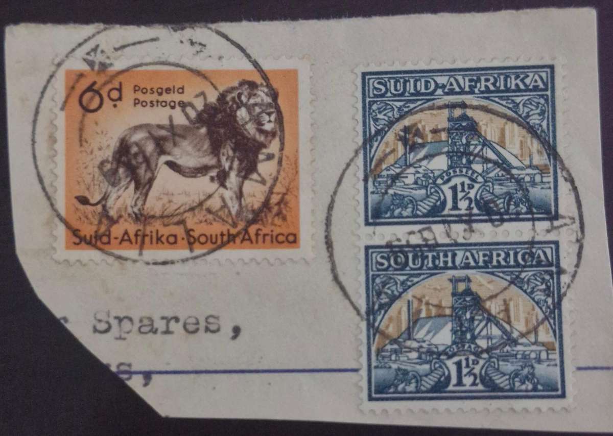 AN AMAZING FIND - 1941 1/2D WITH 1954 6D ON PAPER - CANCELLATION MARK IS FROM AMALIA - VERY RARE!!!