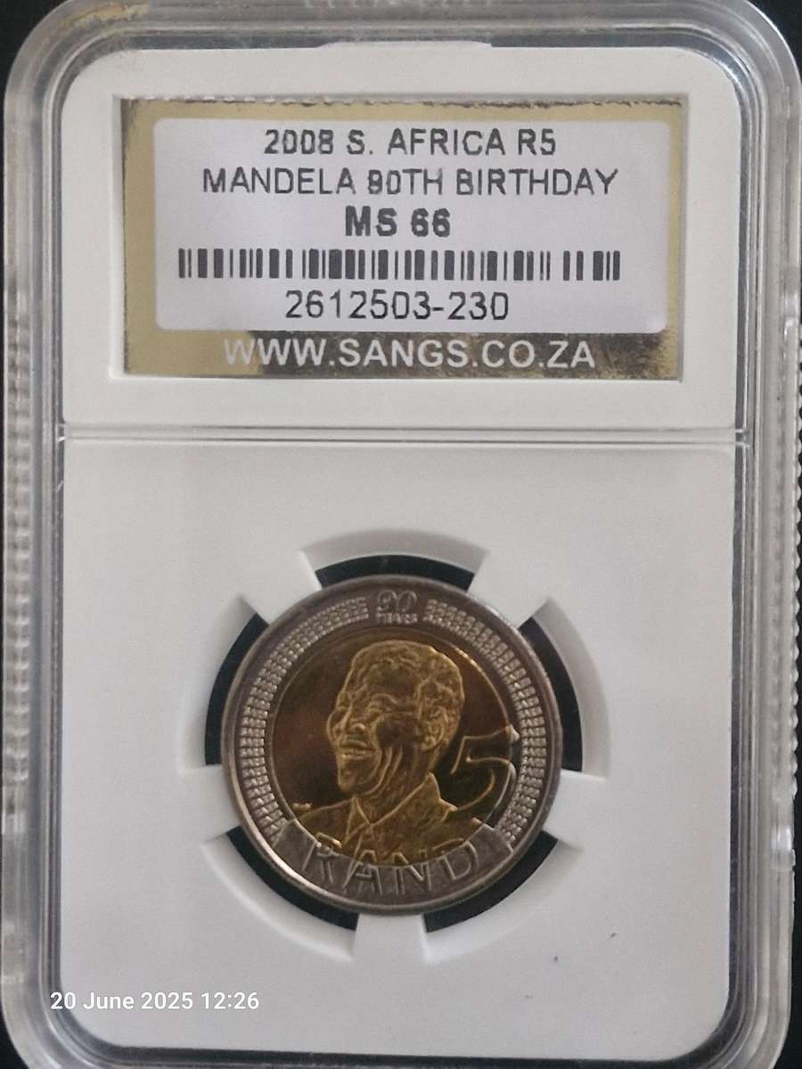 2008 MANDELA 90TH BIRTHDAY COMMEMORATIVE COIN - GRADED MS66