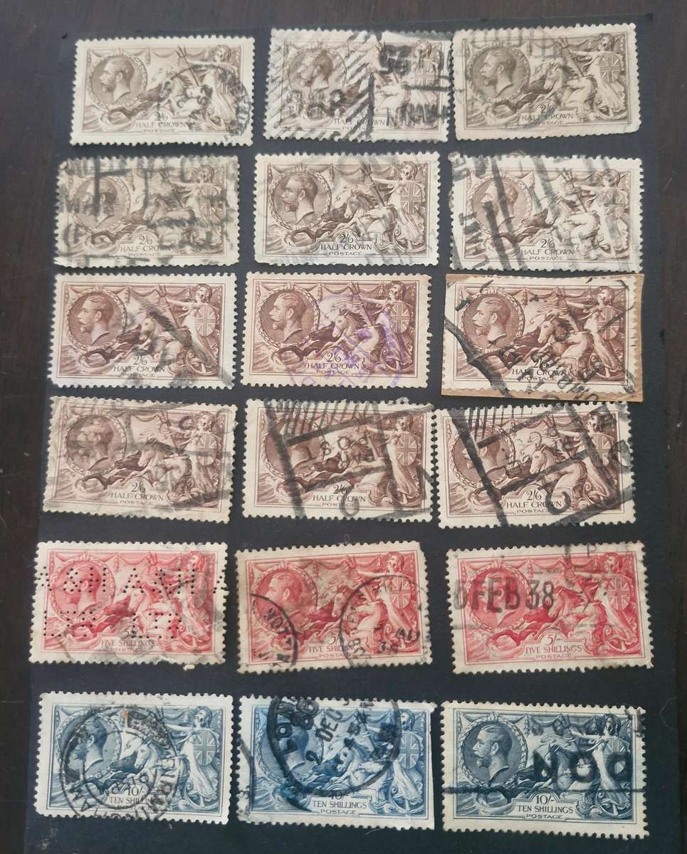A selection of 18 x King George V Seahorse stamps.  2/6s, 5s & 10s various years - relisted