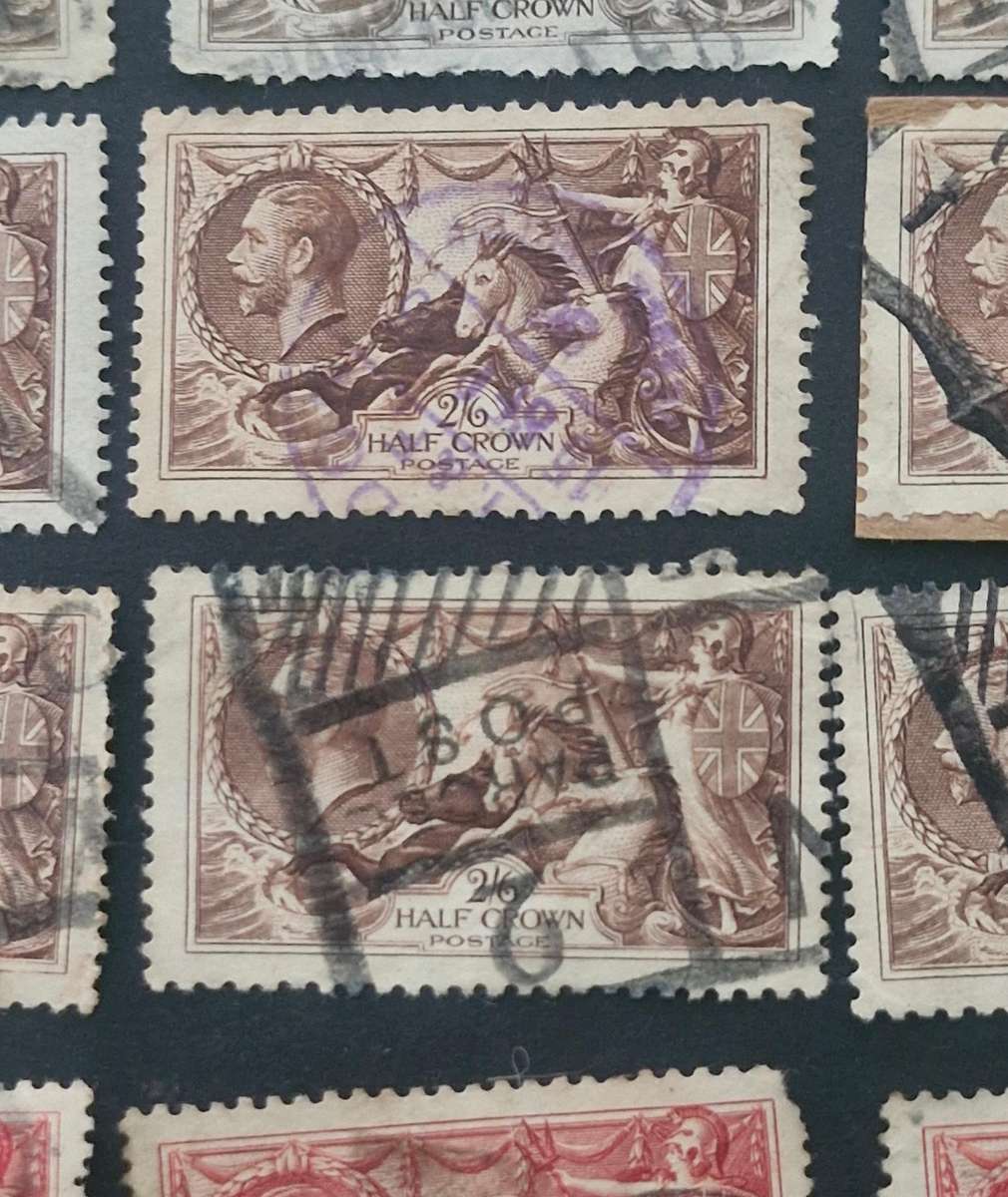 A selection of 18 x King George V Seahorse stamps.  2/6s, 5s & 10s various years - relisted
