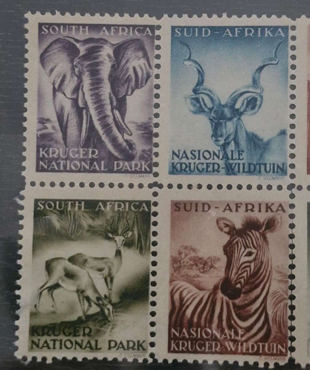 1937 South Africa Empire Exhibition Gold stamp with Kruger National park cinderella stamp set