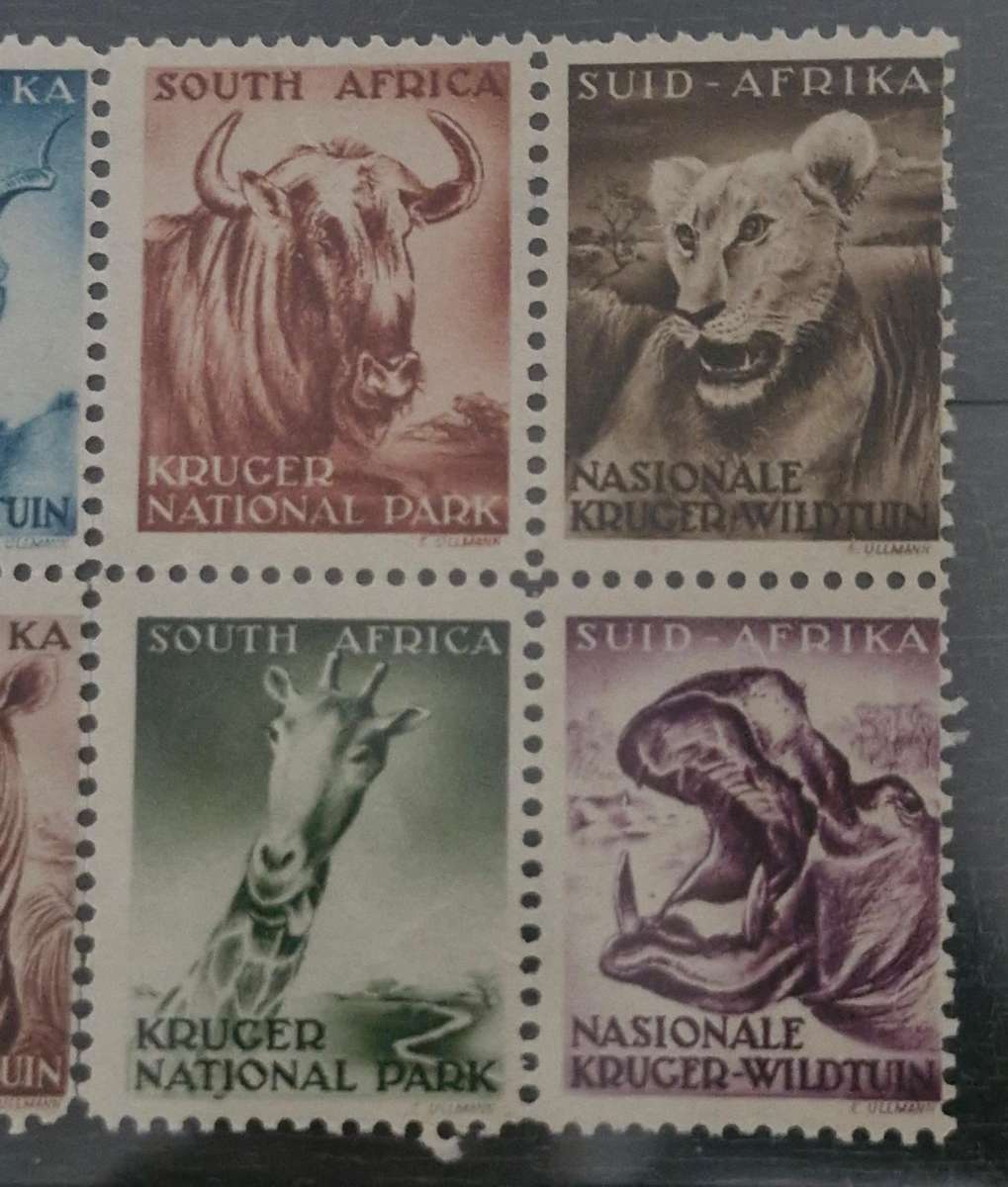 1937 South Africa Empire Exhibition Gold stamp with Kruger National park cinderella stamp set