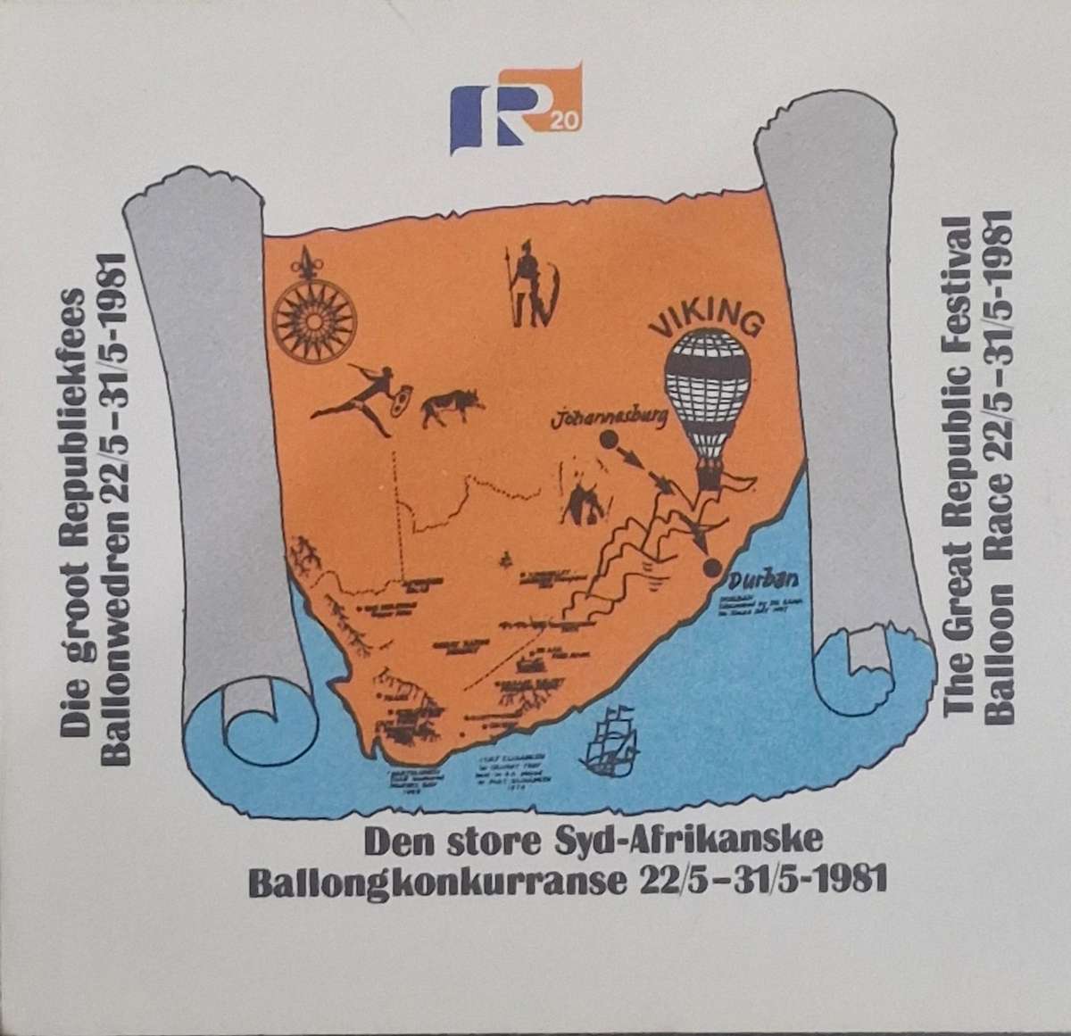 SA Balloon post Commemorative cover - Great Republic Festival 1981, original signature of the farer