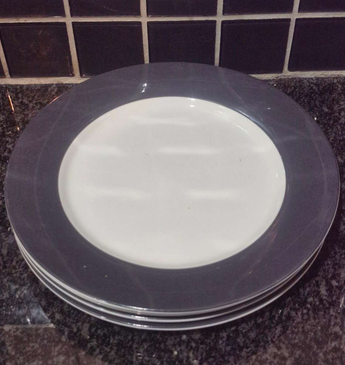 Stunning 12 piece retro coffee cups, saucers and side plates in charcoal and white