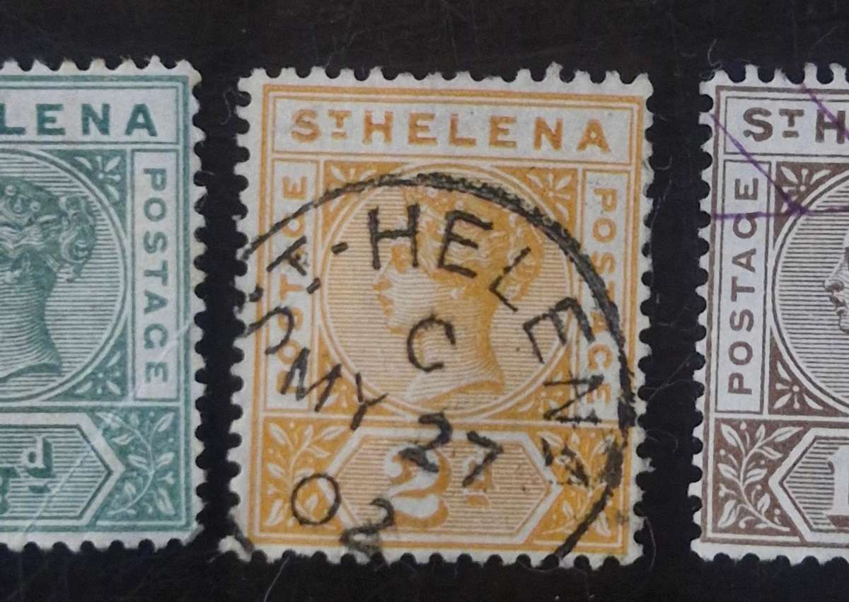 Great selection of St. Helena stamps including 1864 6d overprint 2 Pence Queen Victoria