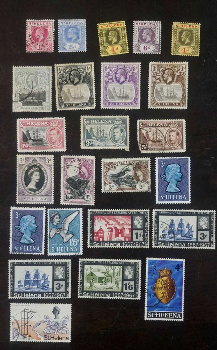 Great selection of St. Helena stamps including 1864 6d overprint 2 Pence Queen Victoria