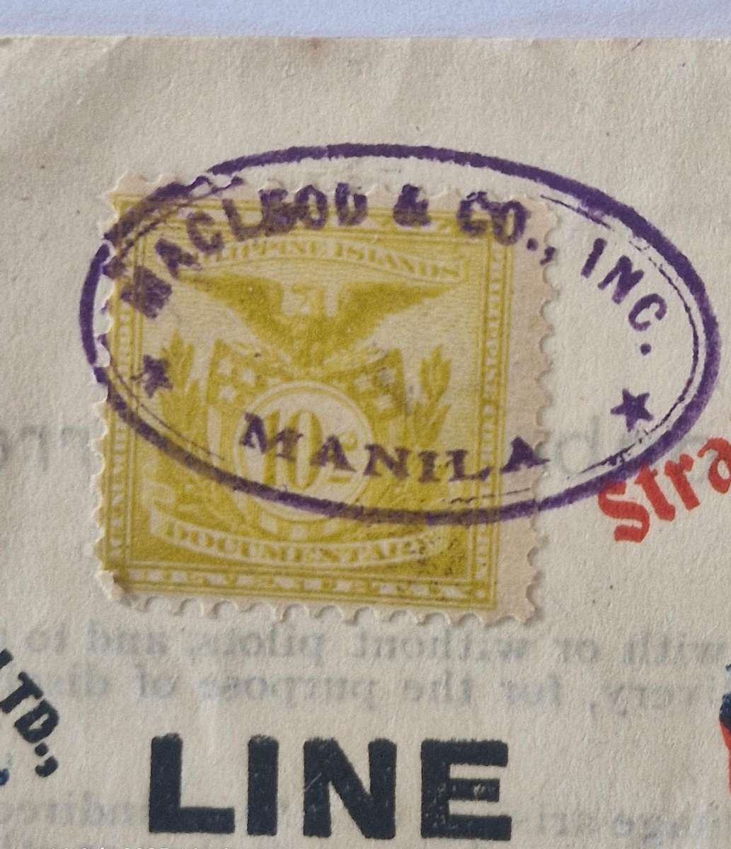 Interesting 1919 Manila Phillipines Island 10c Documentary Revenue stamp on piece