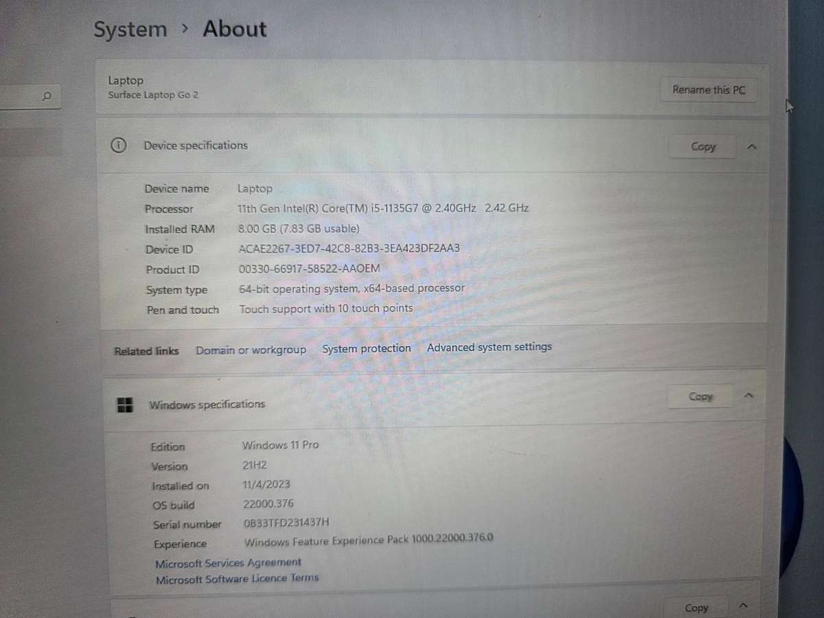 Surface Laptop Go 2 i5 11th gen