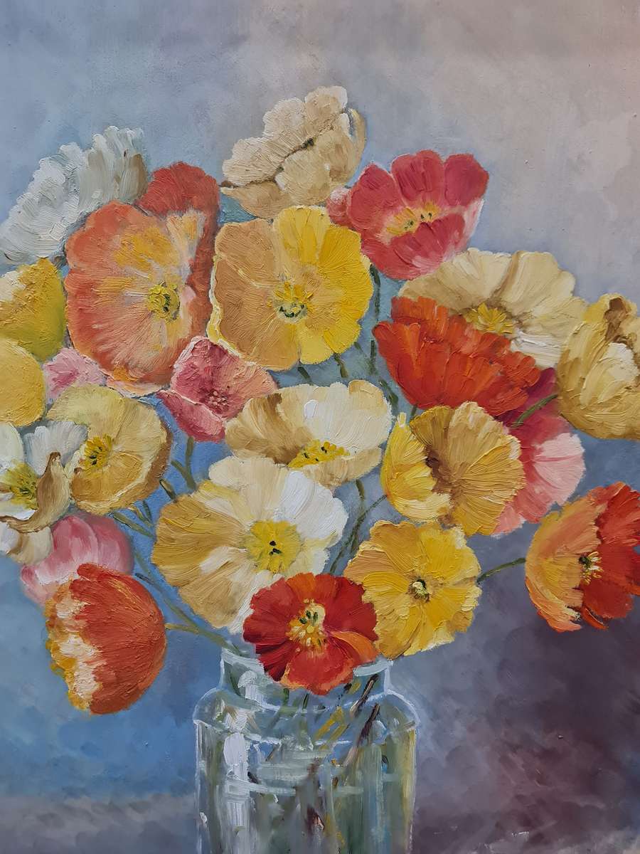 Still Flowers in a Glass Vase Painting