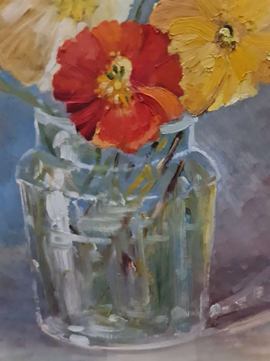Still Flowers in a Glass Vase Painting
