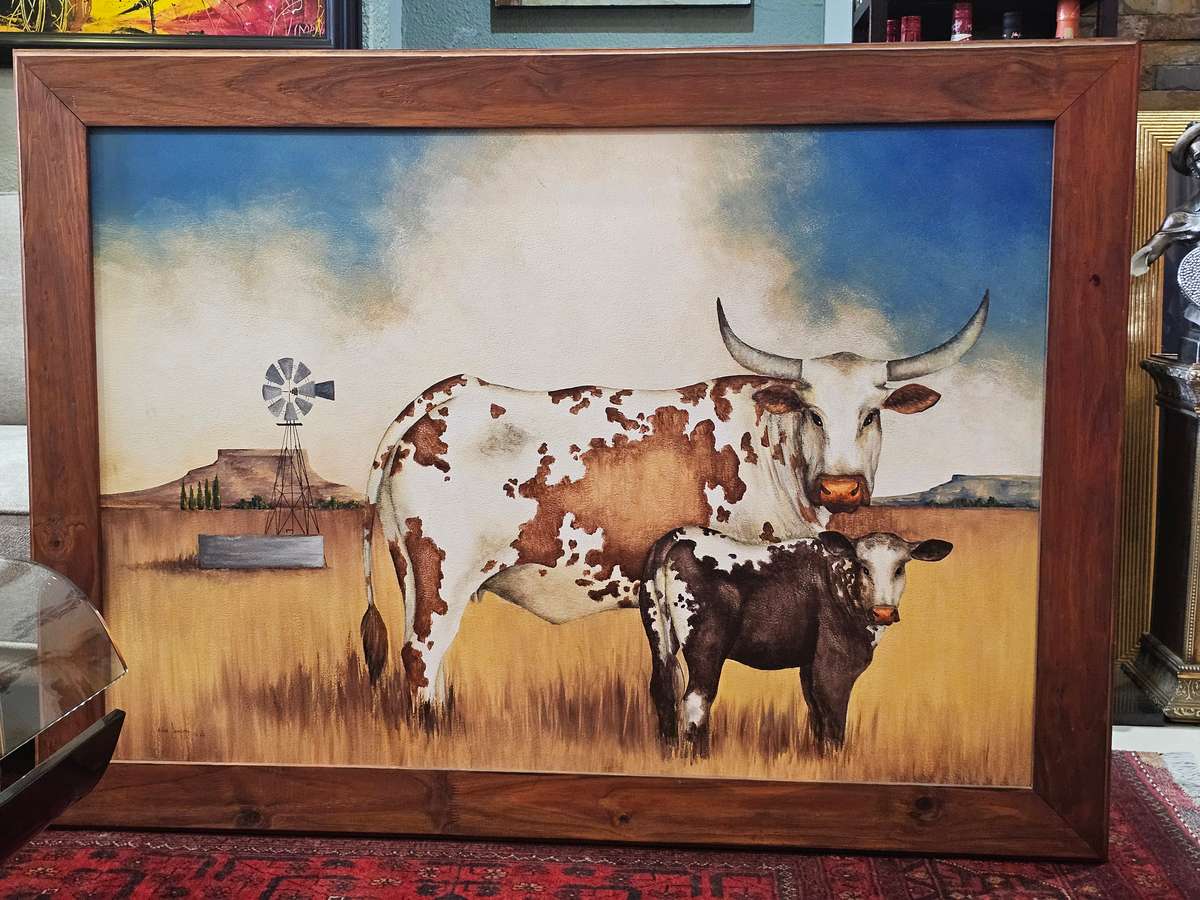Large Nguni Mother and Calf Framed Painting