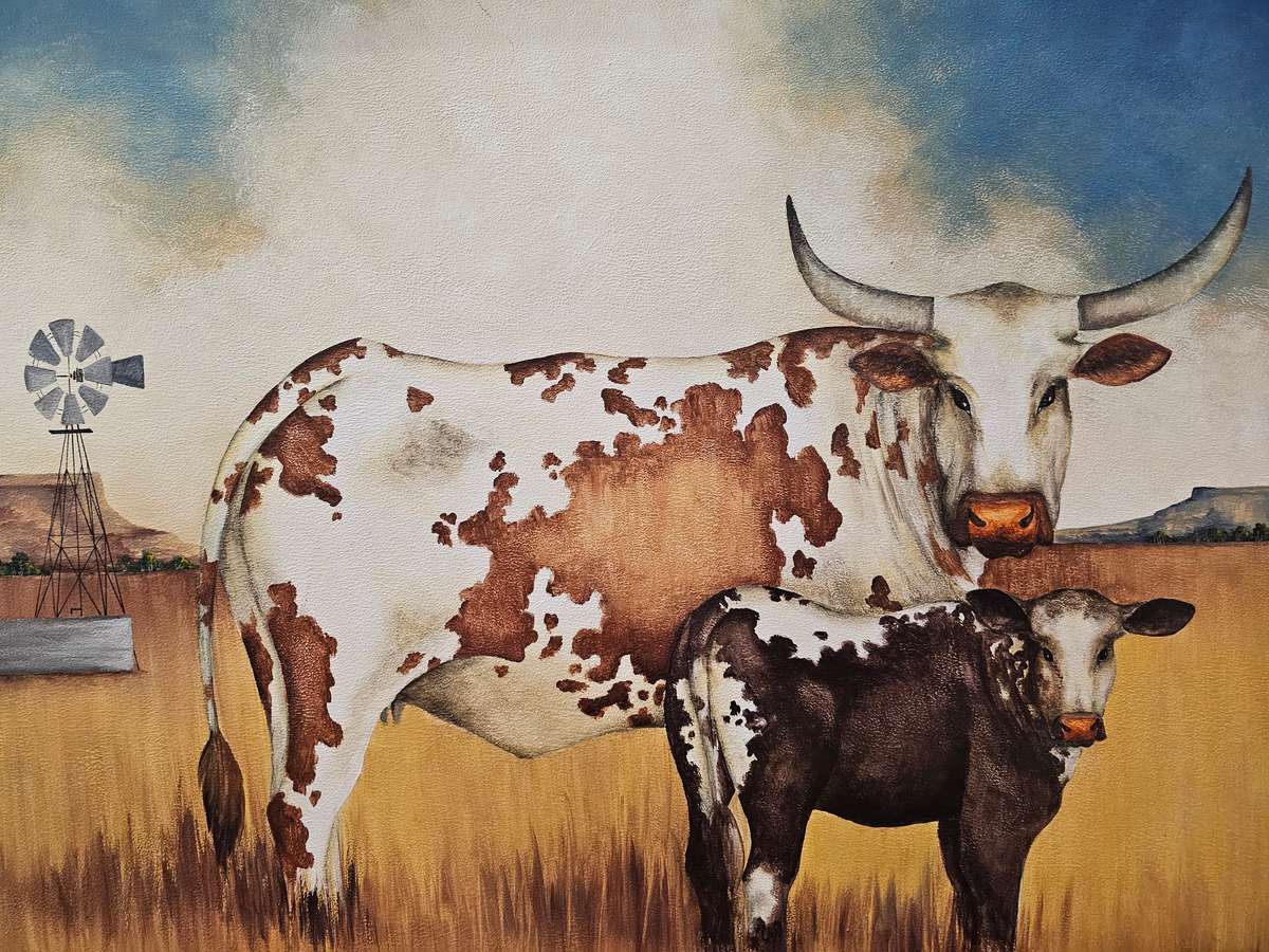 Large Nguni Mother and Calf Framed Painting