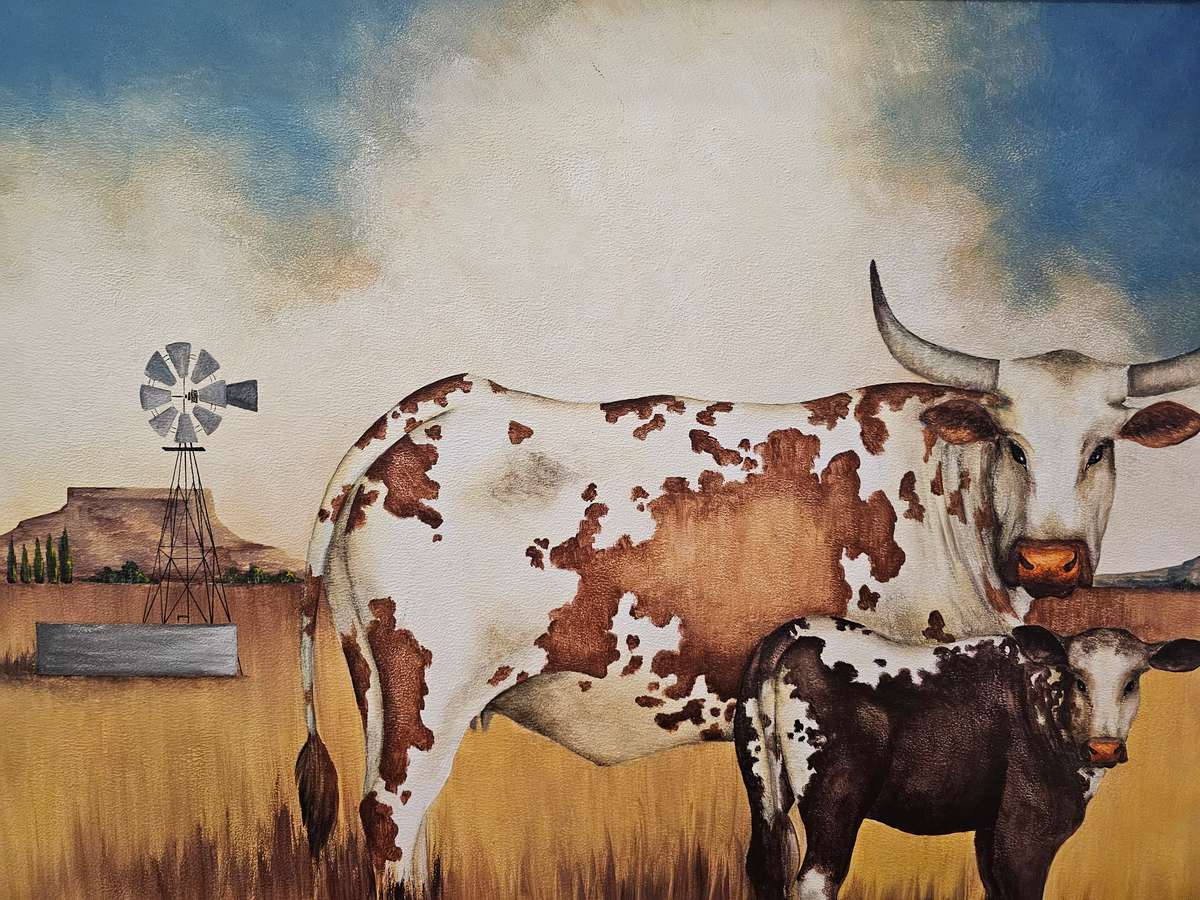 Large Nguni Mother and Calf Framed Painting