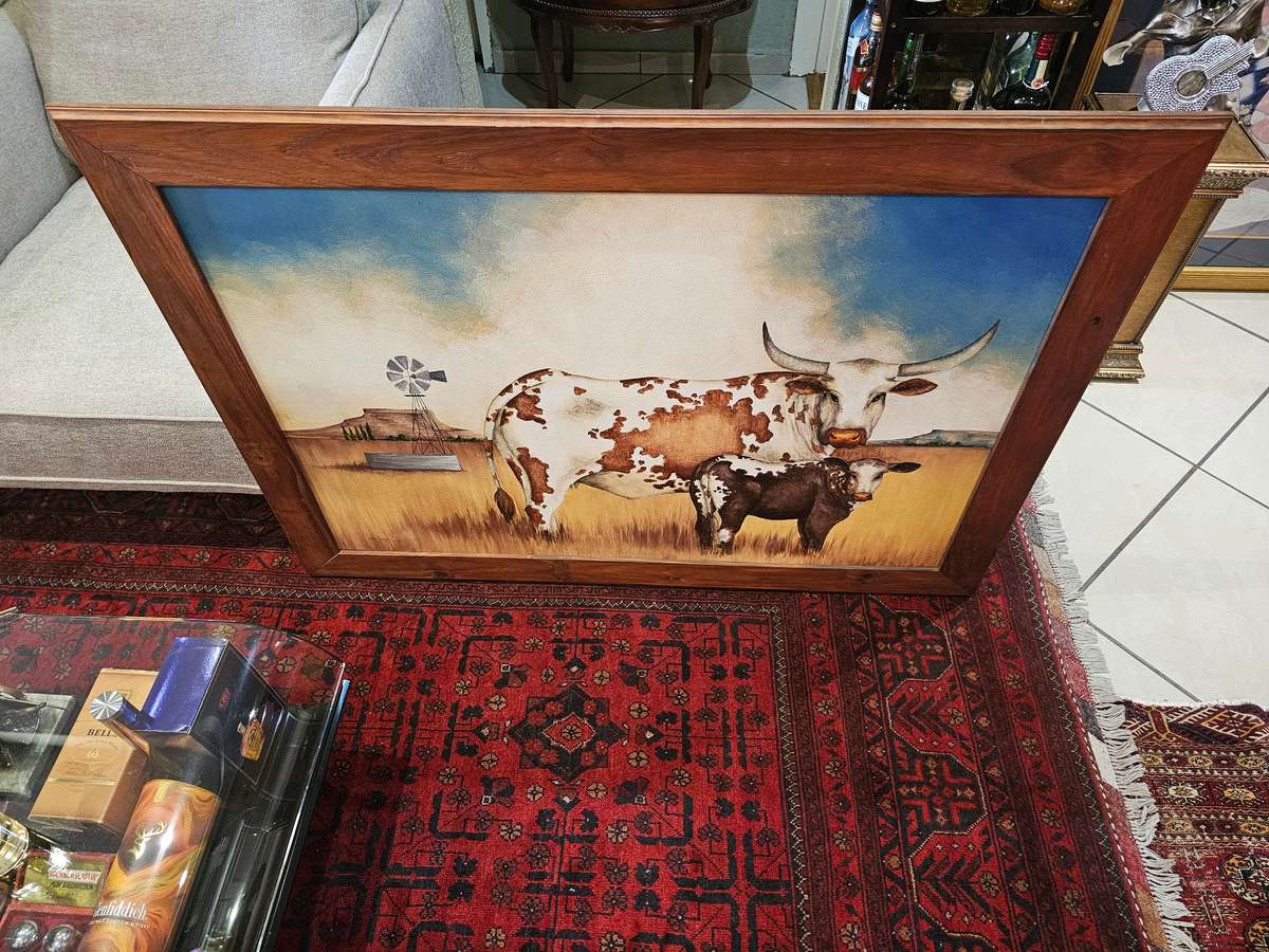 Large Nguni Mother and Calf Framed Painting