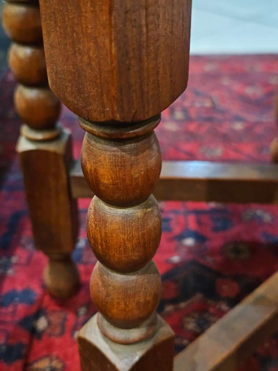 Vintage circular brass and oak folding side table