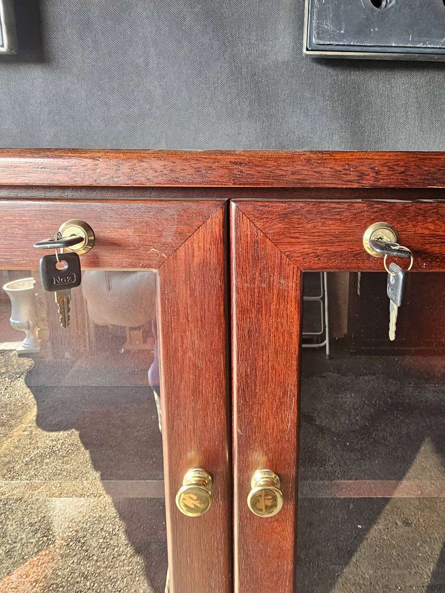 Mahogany Cabinet Bookcase With Glass Doors