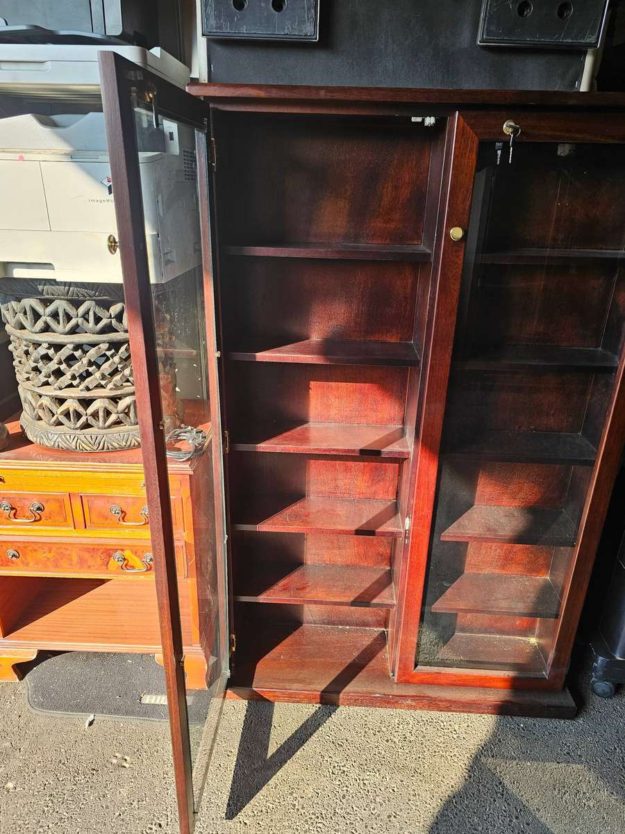 Mahogany Cabinet Bookcase With Glass Doors