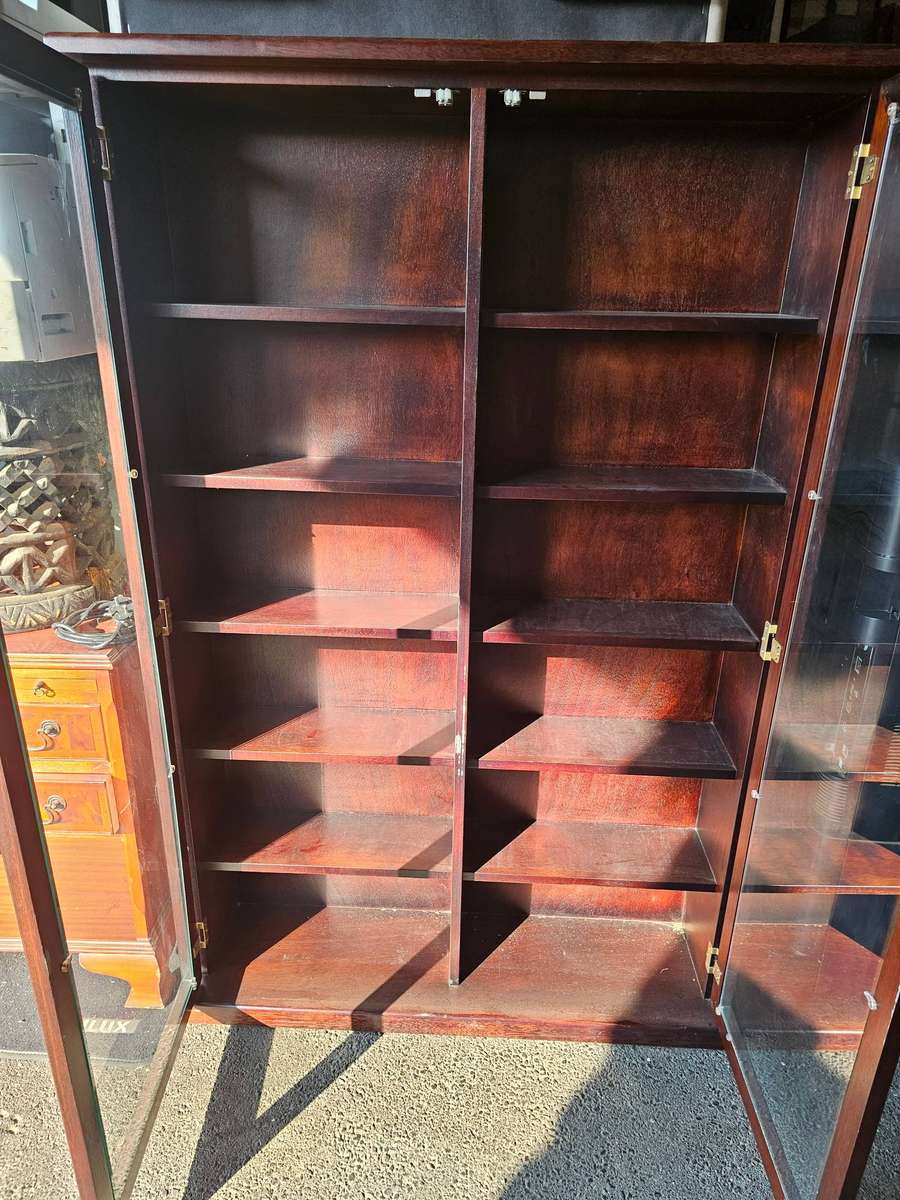 Mahogany Cabinet Bookcase With Glass Doors