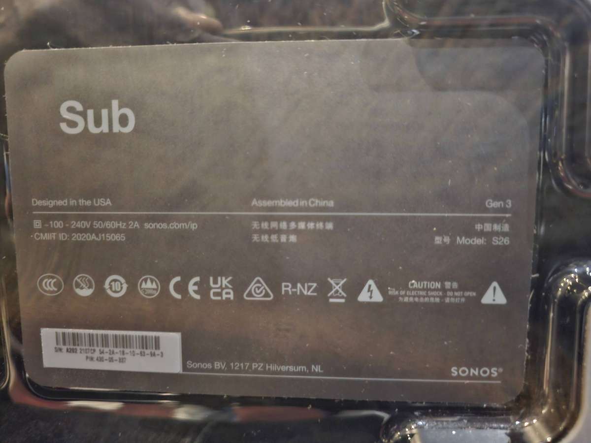 Sonos Sub Gen 3 Wireless Subwoofer  Black.