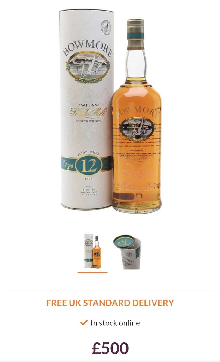 Bowmore 12 Years 1990's Screen Printed Whisky Bottle