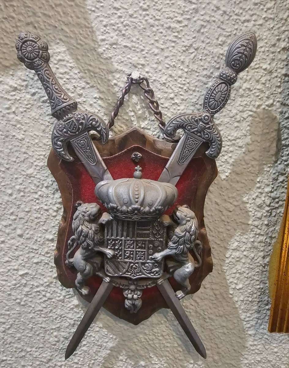 Miniature Medieval Wall Display Plaque  Coat of Arms with Crossed Swords