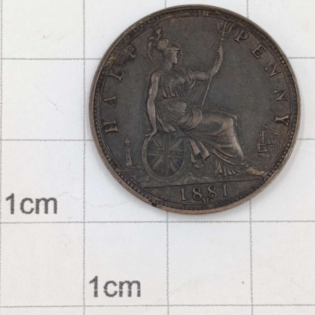 1881 Great Britain Half Penny - "H" mintmark - XF