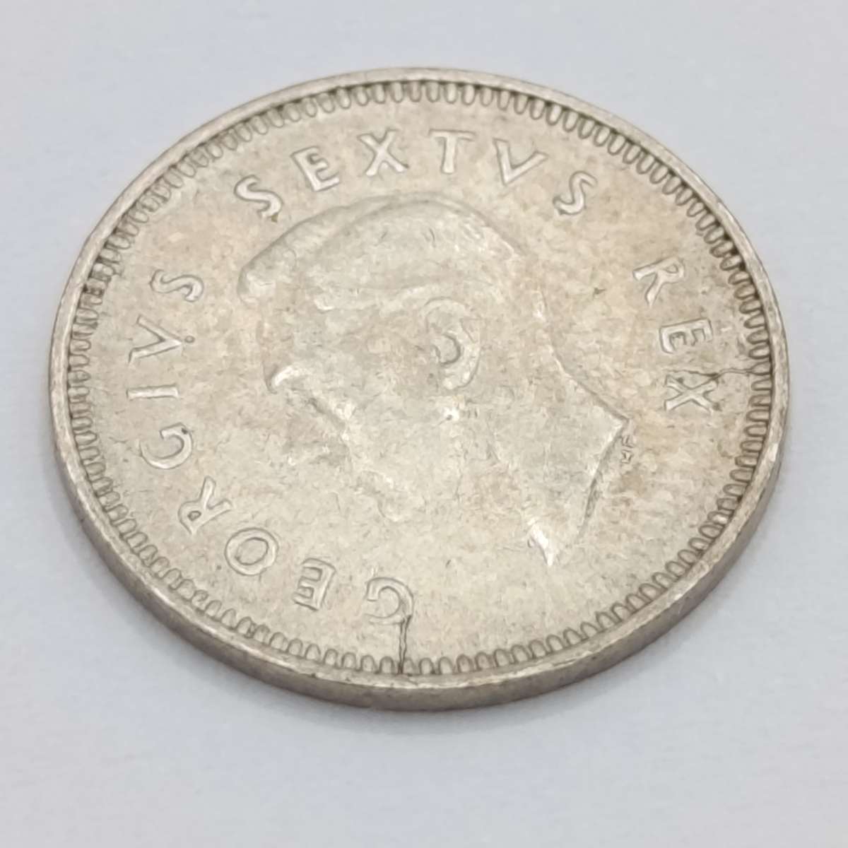 South Africa 1949 3d tickey - cracked die both sides