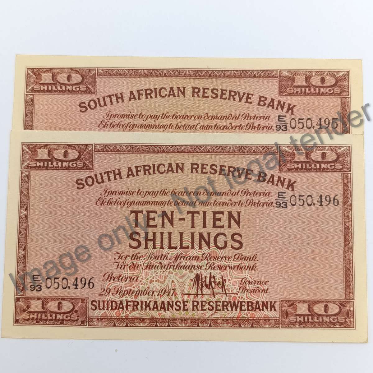 MH de Kock Banknote First Issue 1947 Pair uncirculated with consecutive Numbers