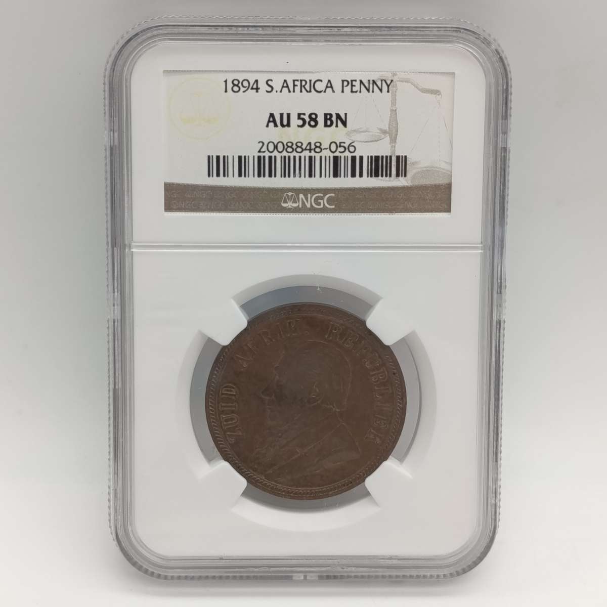 1894 ZAR Kruger Penny graded AU58 BN by NGC