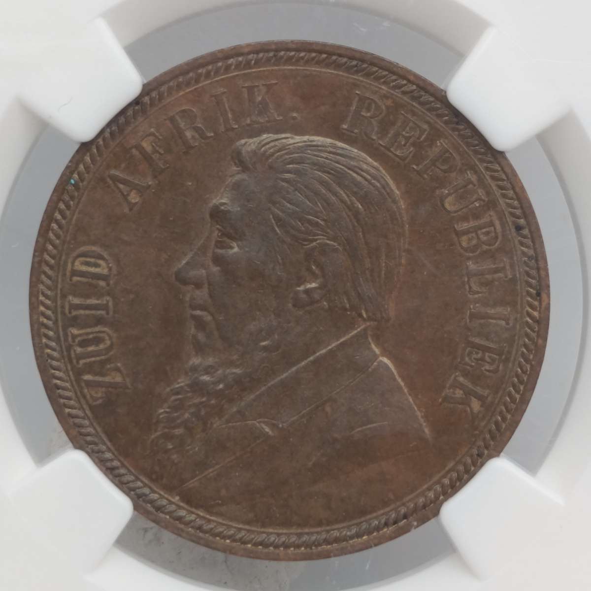 1894 ZAR Kruger Penny graded AU58 BN by NGC