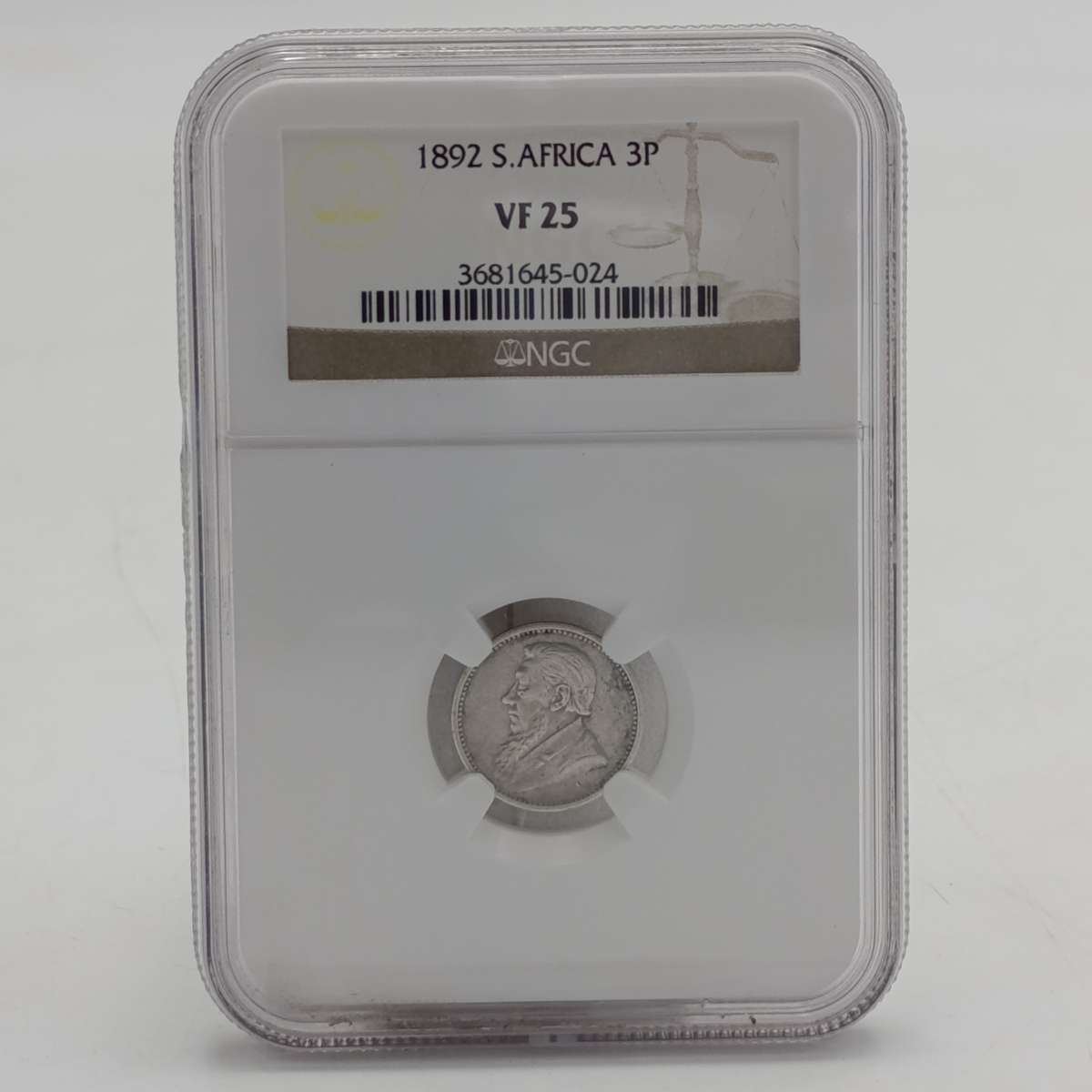 1892 ZAR Kruger silver 3 pence tickey graded VF25 by NGC
