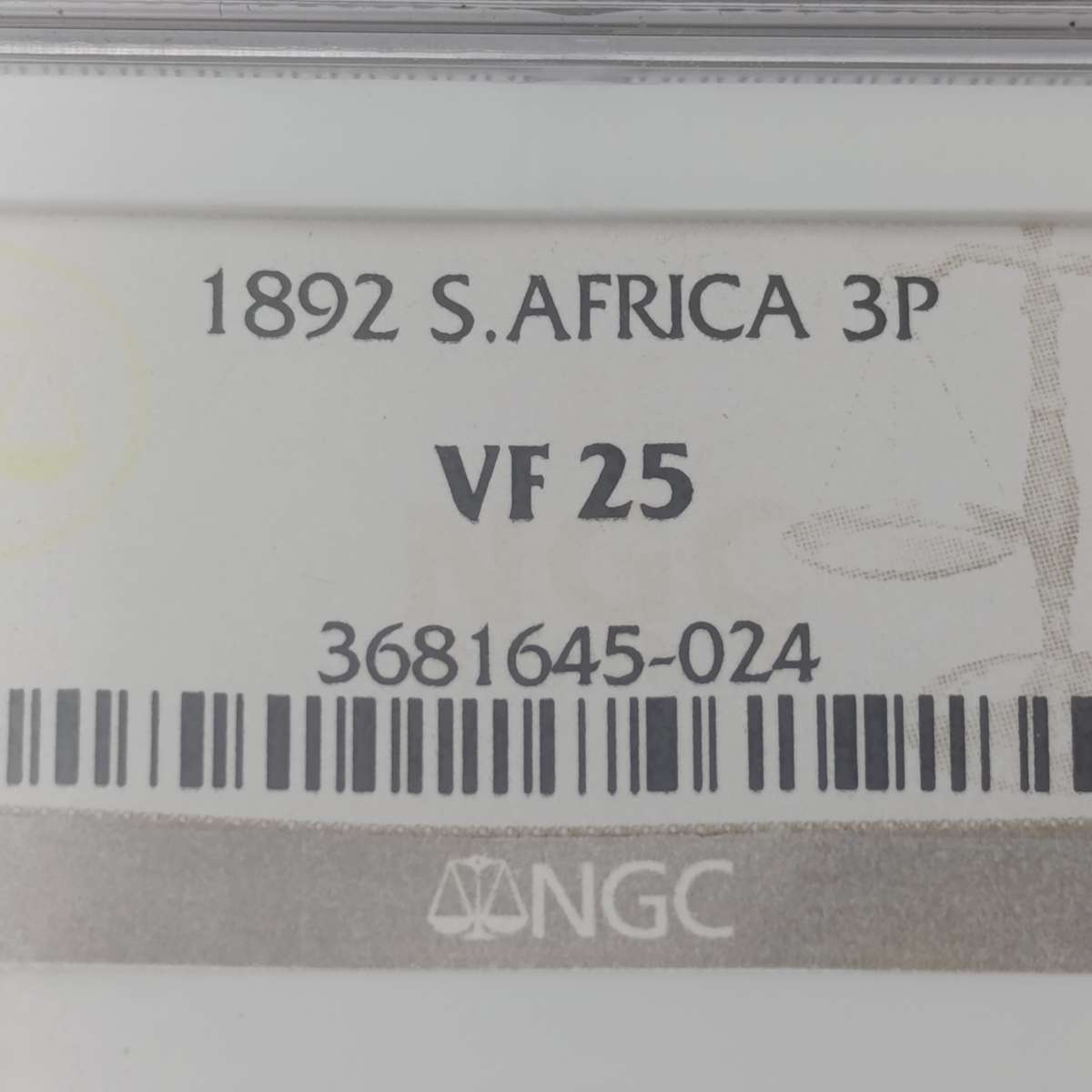1892 ZAR Kruger silver 3 pence tickey graded VF25 by NGC