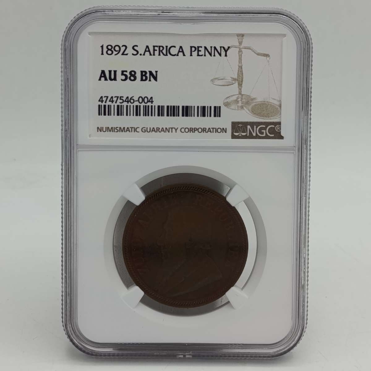 1892 ZAR Kruger Penny graded AU58 BN by NGC