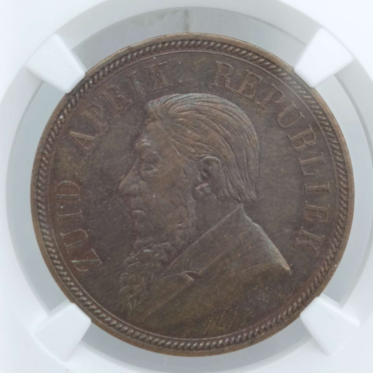 1892 ZAR Kruger Penny graded AU58 BN by NGC