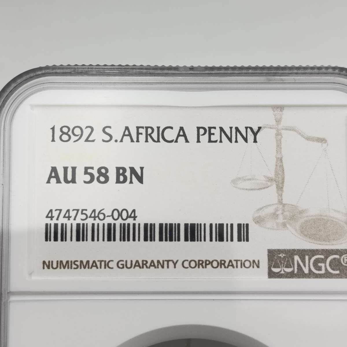 1892 ZAR Kruger Penny graded AU58 BN by NGC