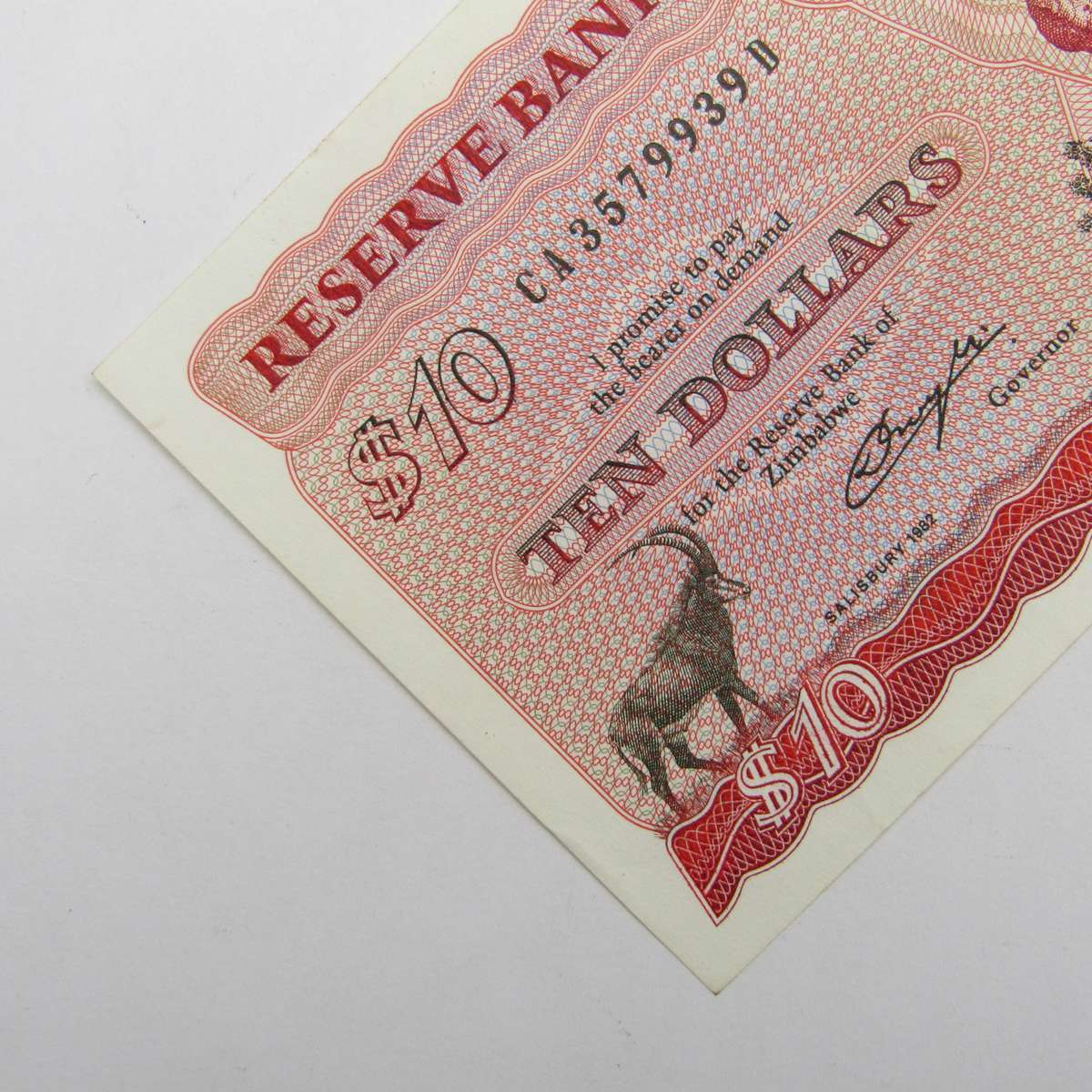 Zimbabwe 1982 10 Dollar - Pick 3b - scarce Salisbury AU+ banknote