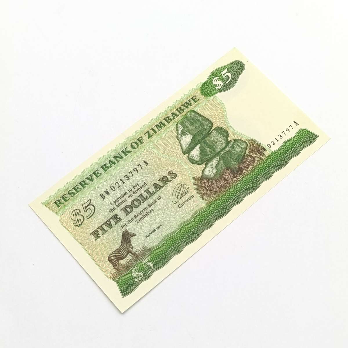 Zimbabwe 1994 2e long neck watermark $5 uncirculated set of 3 banknotes with consecutive numbers