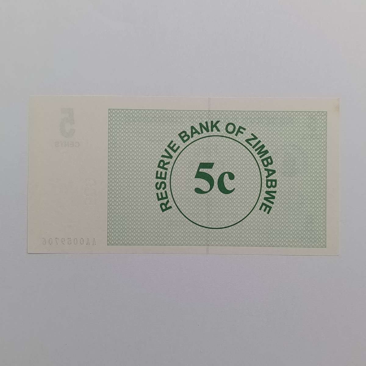 Zimbabwe 1 August 2006 set of lowest denomination bearer cheques - 1 cent to 1 dollar uncirculated