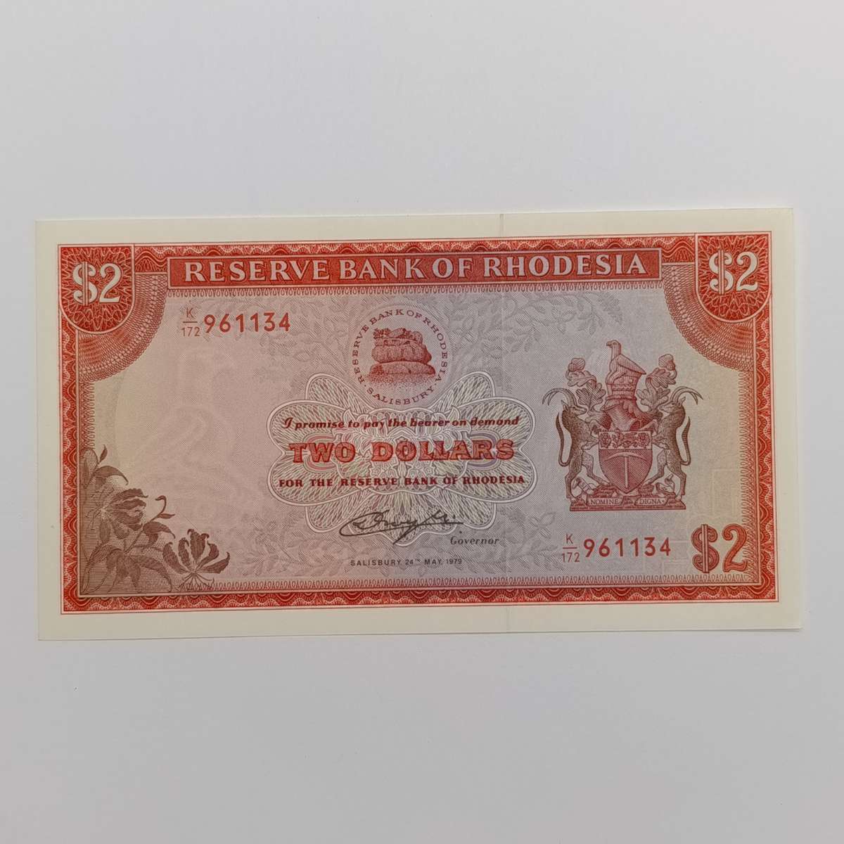 Rhodesia Two dollars banknotes 24 May 1979 consecutive lot of 5 uncirculated notes