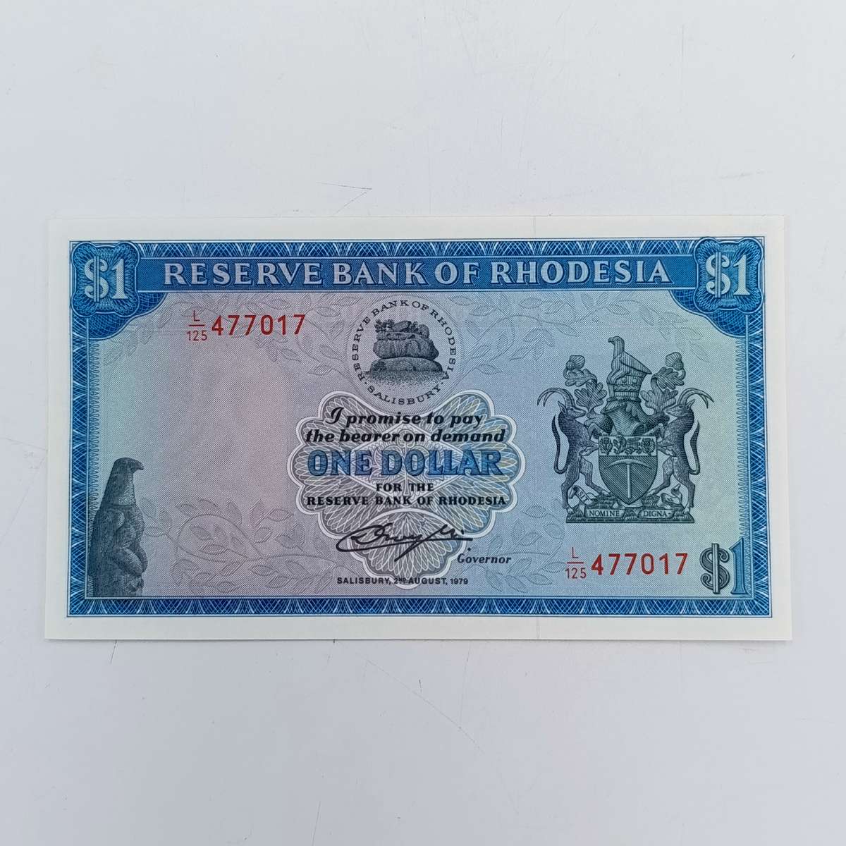 Rhodesia one dollar banknotes Salisbury 2 August 1979 uncirculated consecutive lot of 5 notes