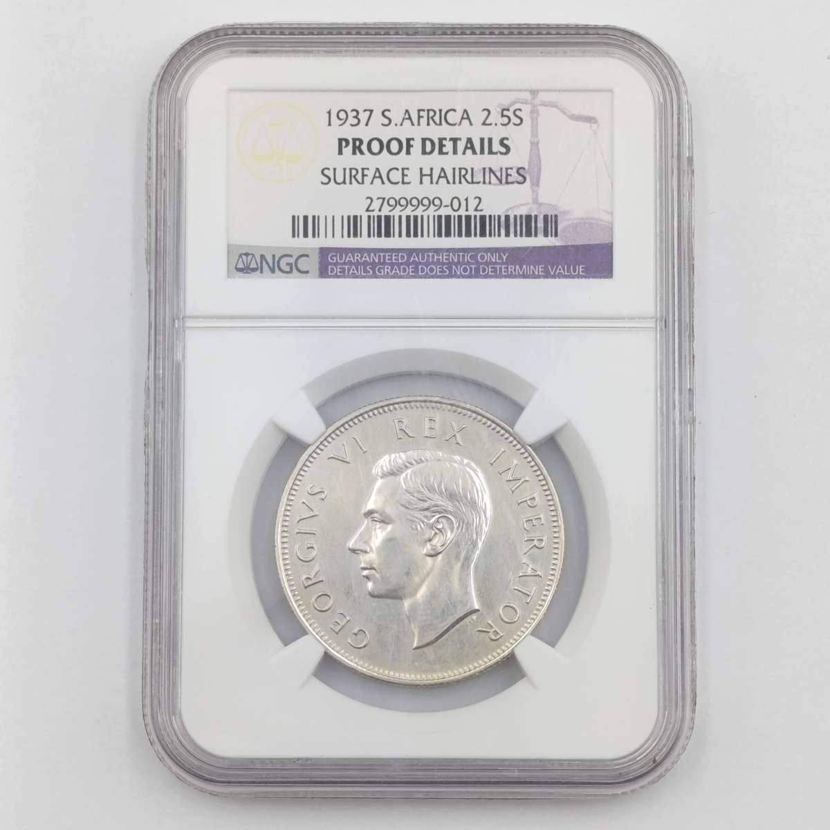 South Africa 1937 Proof half crown 2 1/2 shilling - Graded by NGC as Proof Details