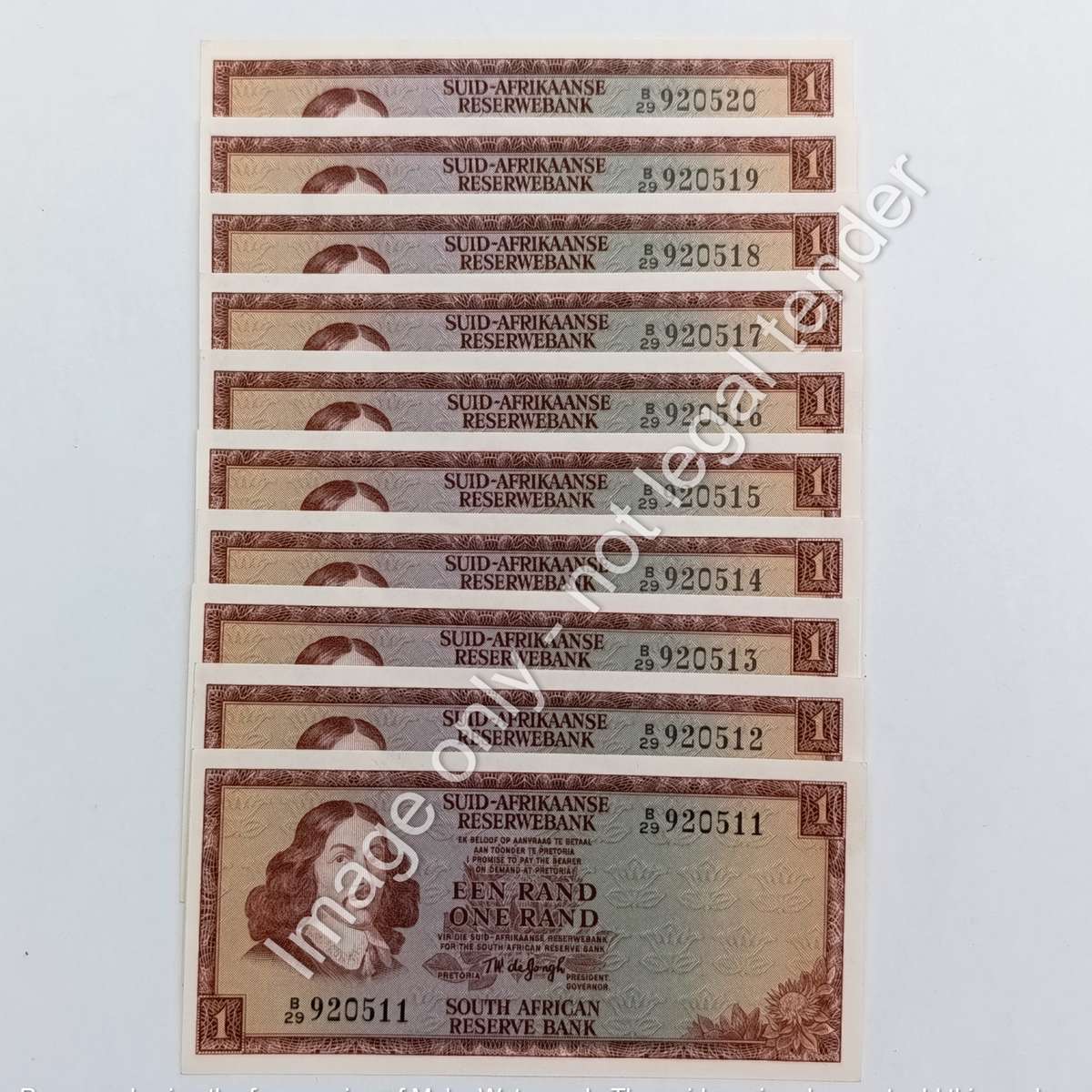 Lot of 10 TW de Jongh 3rd issue R1 notes uncirculated with consecutive numbers