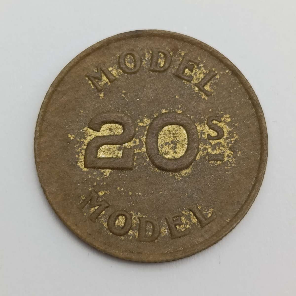 SA Union Schools' token money, used for teaching 608a, 20/- fibre coin Hern's 230