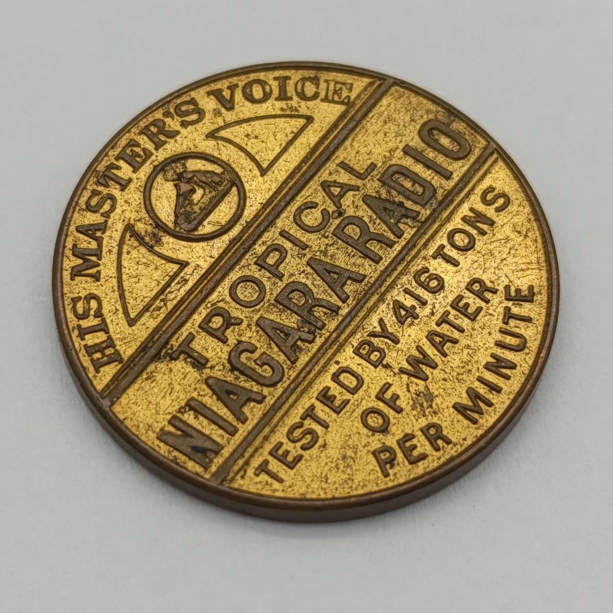 1938 His masters voice - Tested Tropical Niagava Radio medallion
