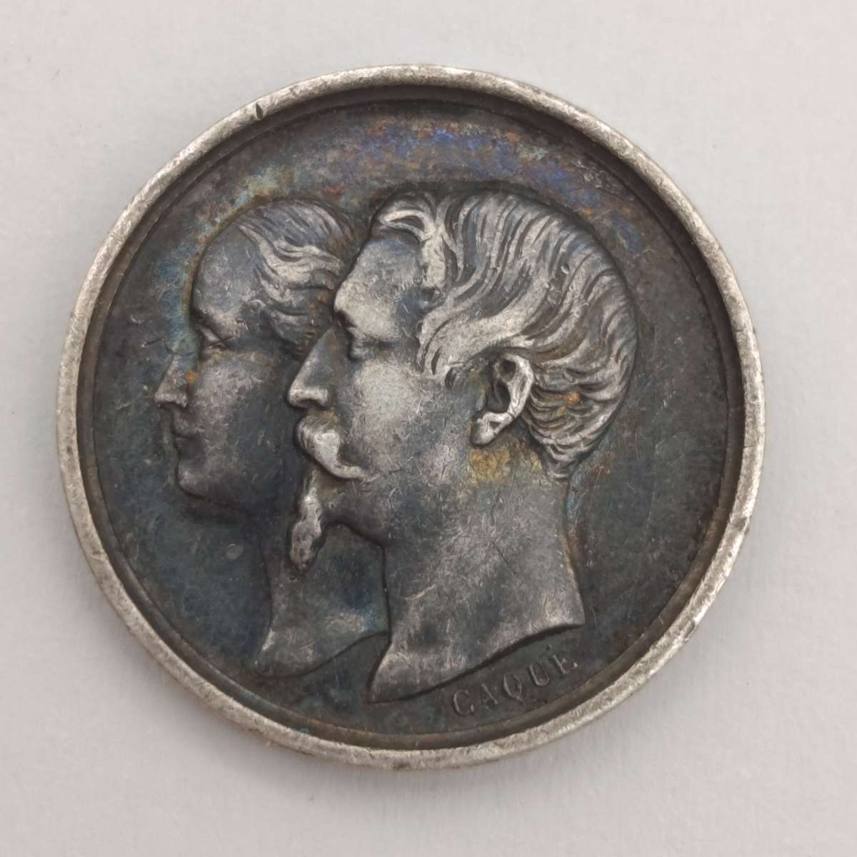 Baptism of Napoleon 4 - silver medallion 1856 - Reverse Napolean 3 and Eugene